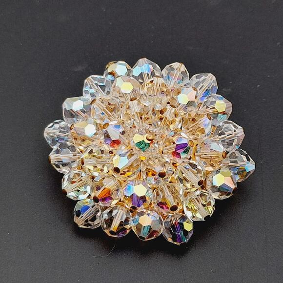 Vintage Crystal Aurora Borealis Clear Beaded 1960s Brooch - Picture 5 of 10